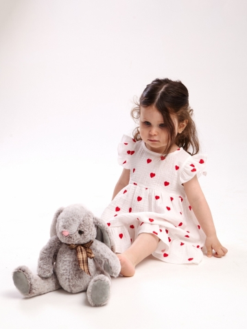 342-КС. Платье детское из муслина, хлопок 100%, красное сердце, р. 98,104,110,116