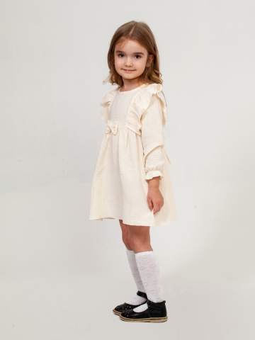 321-СЛ. Платье из муслина детское, хлопок 100% сливочный, р. 74,80,86,92