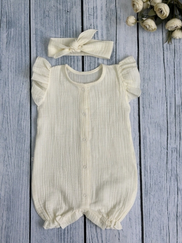 Купить оптом 341-СЛ. Песочник с повязкой для девочки из муслина, хлопок 100%, р 62,68,74,80 сливочный в Архангельске