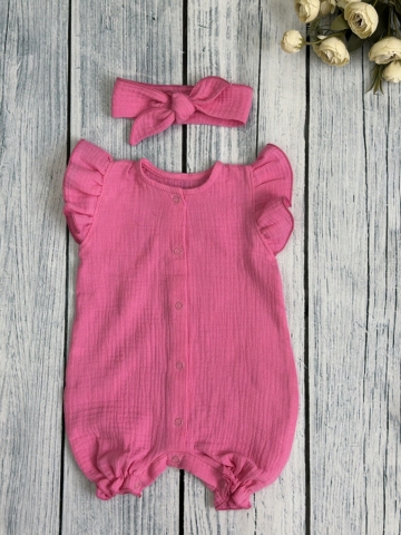 Купить оптом 341-Ф. Песочник с повязкой для девочки из муслина, хлопок 100%, р 62,68,74,80 фуксия в Архангельске