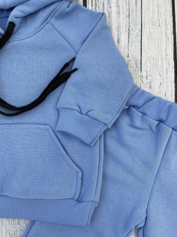 311-Г. Свитшот с капюшоном + Штаны, хлопок 65%, 35% ПЭ, 3-х нитка ( без начеса) голубой 122,128,134,140